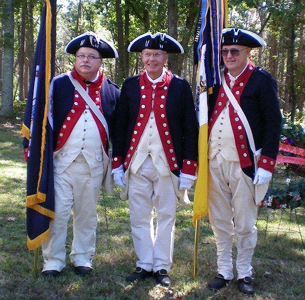 Fritts, Skillman and Brahin dressed in Continental Army uniform